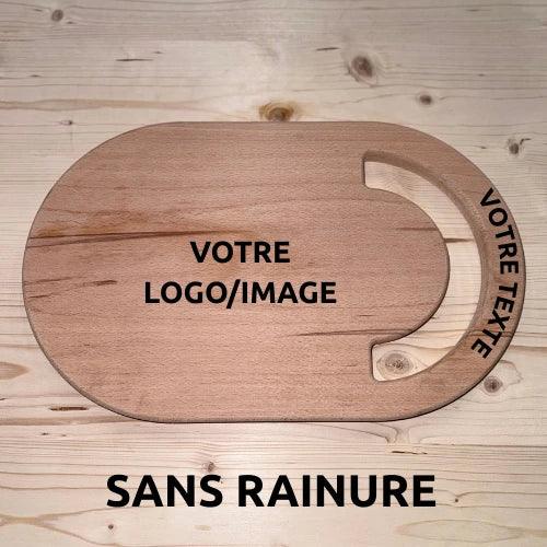 Planche à découper en bois personnalisable sans rainure, gravure logo ou texte, artisanale.