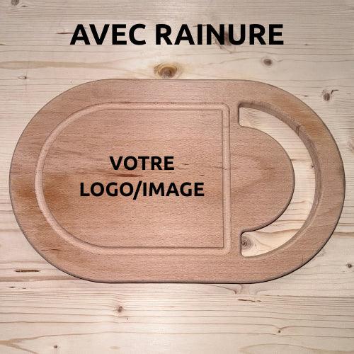 Planche à découper ovale en bois massif avec rainure, espace pour logo personnalisé